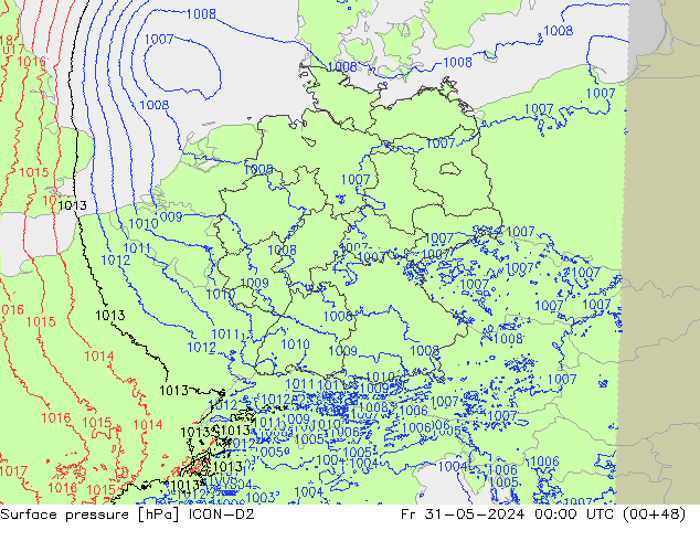 Surface pressure ICON-D2 Fr 31.05.2024 00 UTC