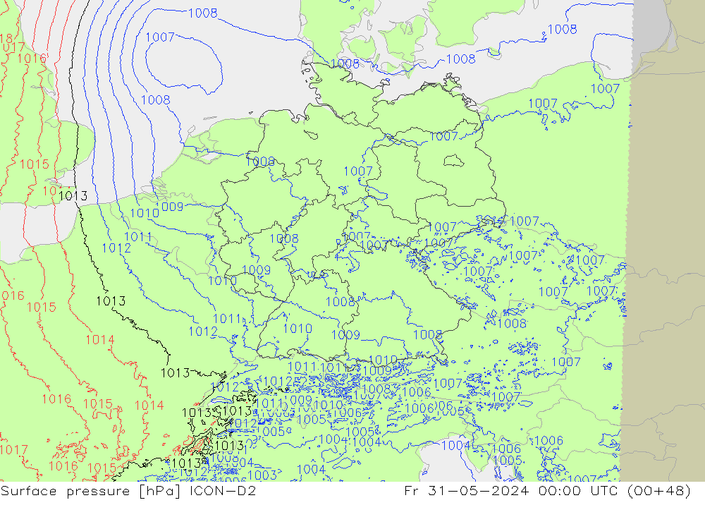 Surface pressure ICON-D2 Fr 31.05.2024 00 UTC
