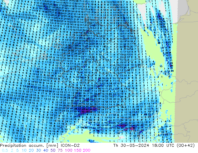 Precipitation accum. ICON-D2  30.05.2024 18 UTC