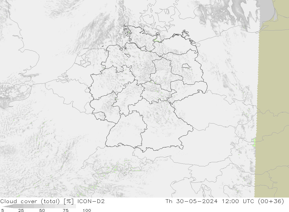 Nubi (totali) ICON-D2 gio 30.05.2024 12 UTC