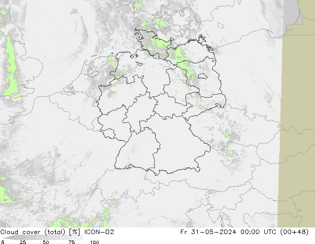 Bewolking (Totaal) ICON-D2 vr 31.05.2024 00 UTC