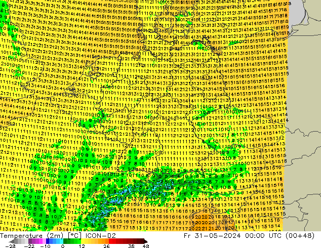 Temperaturkarte (2m) ICON-D2 Fr 31.05.2024 00 UTC