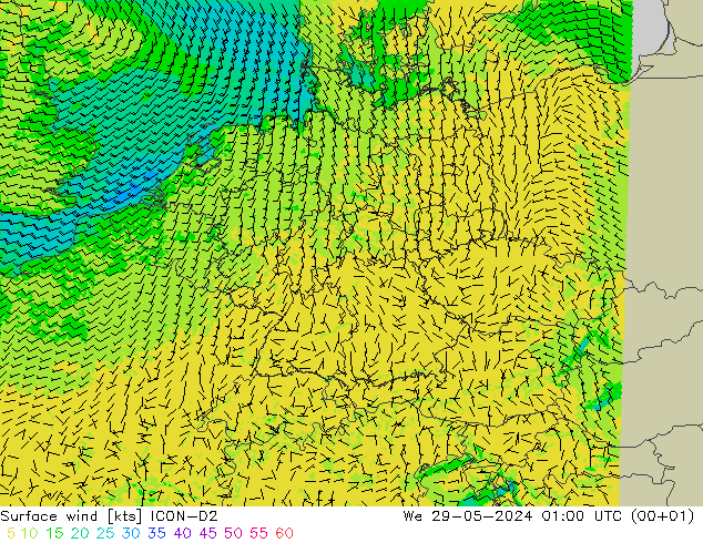 风 10 米 ICON-D2 星期三 29.05.2024 01 UTC