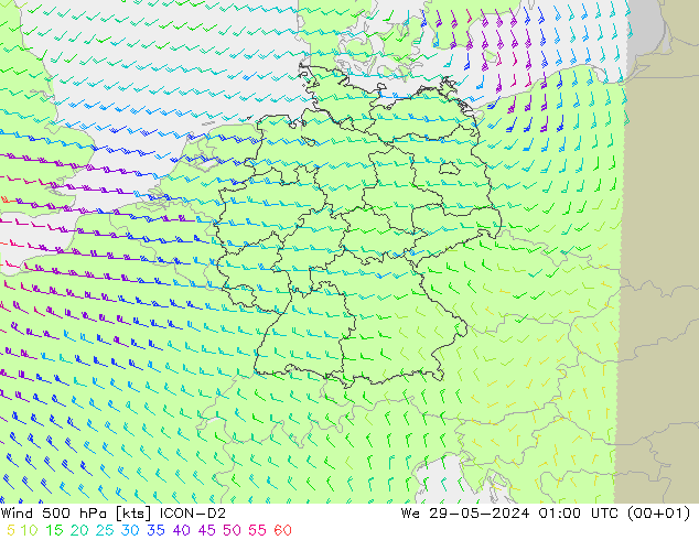 Wind 500 hPa ICON-D2 We 29.05.2024 01 UTC