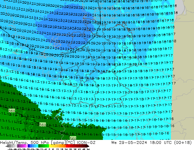 Height/Temp. 500 hPa ICON-D2  29.05.2024 18 UTC