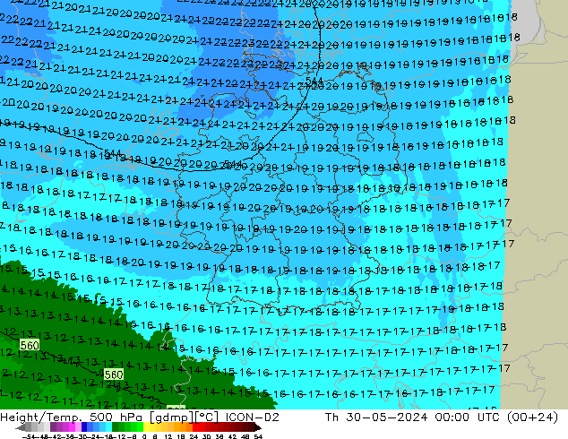 Height/Temp. 500 hPa ICON-D2  30.05.2024 00 UTC