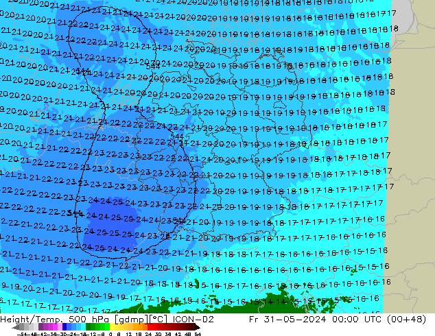 Height/Temp. 500 hPa ICON-D2 Fr 31.05.2024 00 UTC