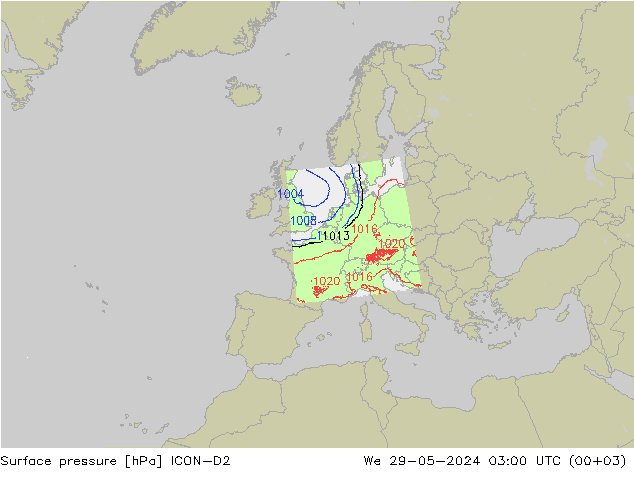 ciśnienie ICON-D2 śro. 29.05.2024 03 UTC