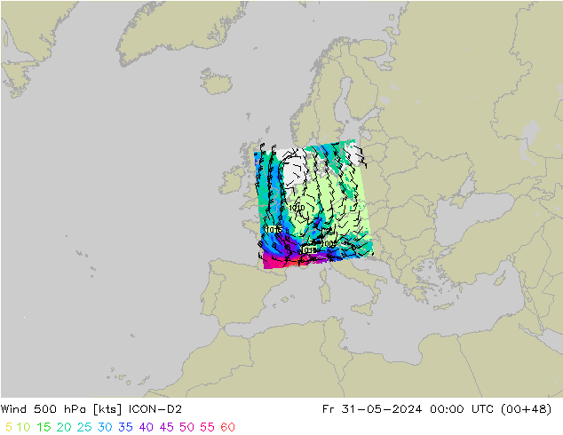 Wind 500 hPa ICON-D2 Fr 31.05.2024 00 UTC