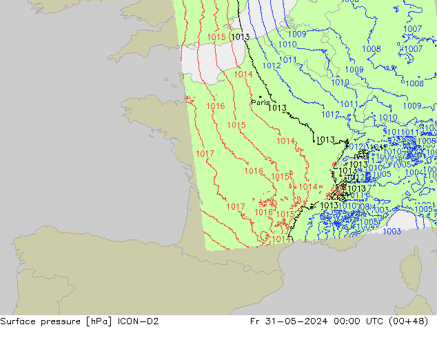 Atmosférický tlak ICON-D2 Pá 31.05.2024 00 UTC