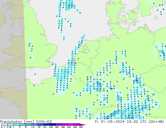 Neerslag ICON-D2 vr 31.05.2024 00 UTC