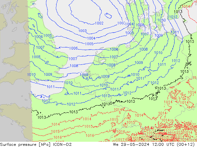 Atmosférický tlak ICON-D2 St 29.05.2024 12 UTC