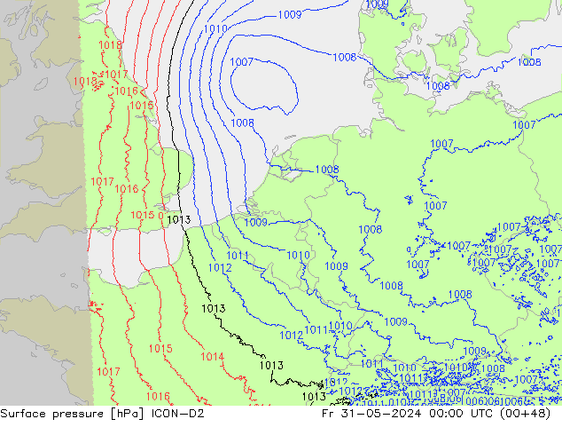 Bodendruck ICON-D2 Fr 31.05.2024 00 UTC