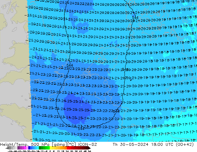 Yükseklik/Sıc. 500 hPa ICON-D2 Per 30.05.2024 18 UTC