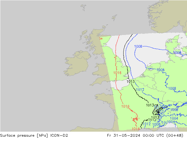 Surface pressure ICON-D2 Fr 31.05.2024 00 UTC