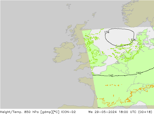 Yükseklik/Sıc. 850 hPa ICON-D2 Çar 29.05.2024 18 UTC