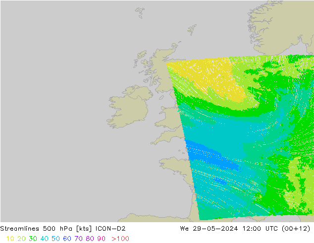 Streamlines 500 hPa ICON-D2 We 29.05.2024 12 UTC