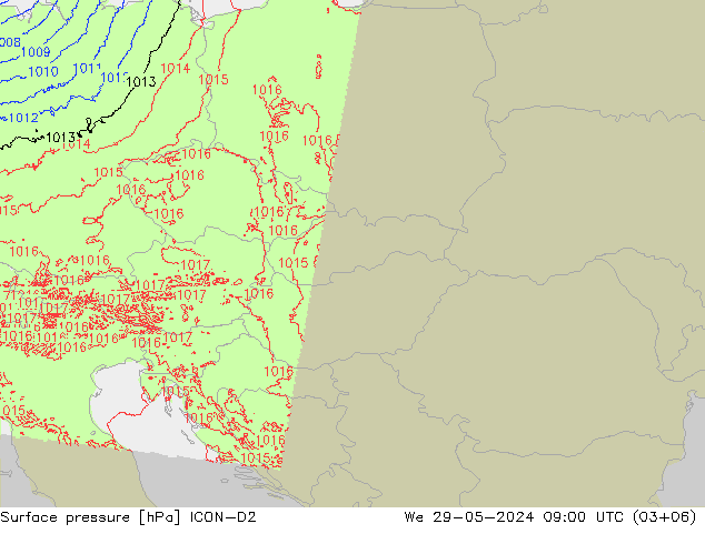 pression de l'air ICON-D2 mer 29.05.2024 09 UTC