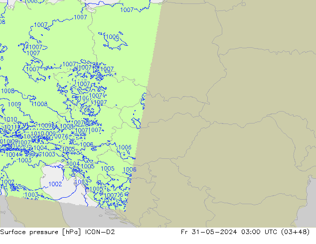 pressão do solo ICON-D2 Sex 31.05.2024 03 UTC