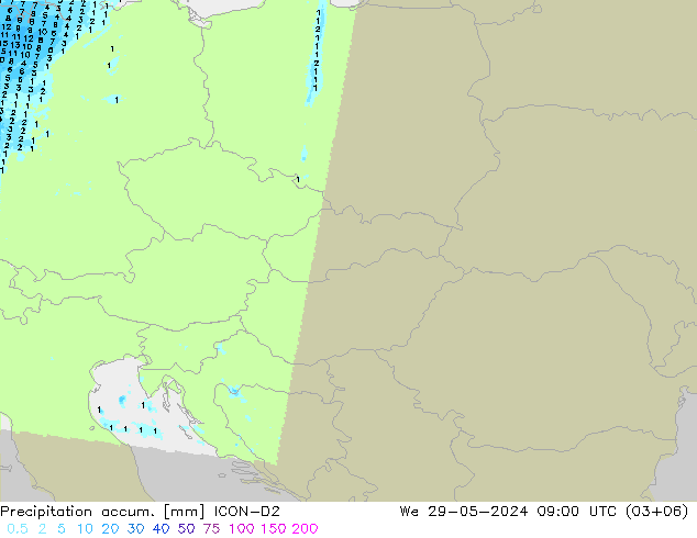 Precipitation accum. ICON-D2 St 29.05.2024 09 UTC