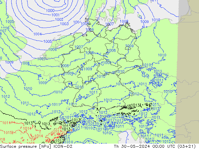 pression de l'air ICON-D2 jeu 30.05.2024 00 UTC