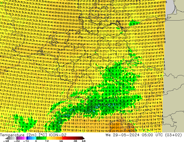 Temperature (2m) ICON-D2 We 29.05.2024 05 UTC