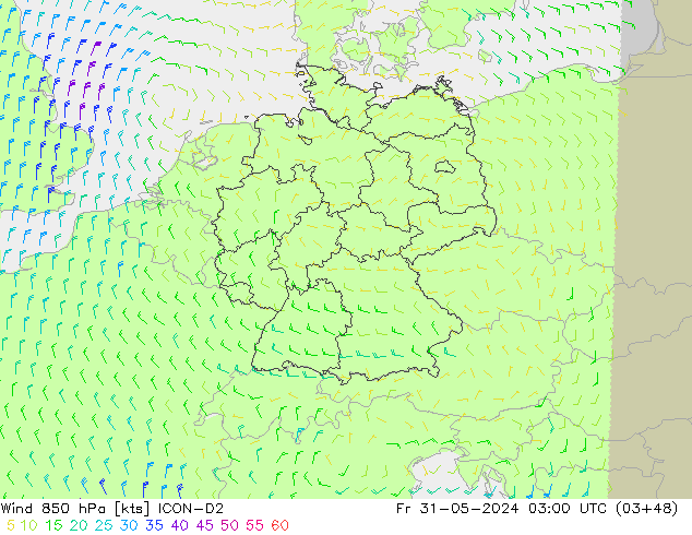 Wind 850 hPa ICON-D2 Fr 31.05.2024 03 UTC