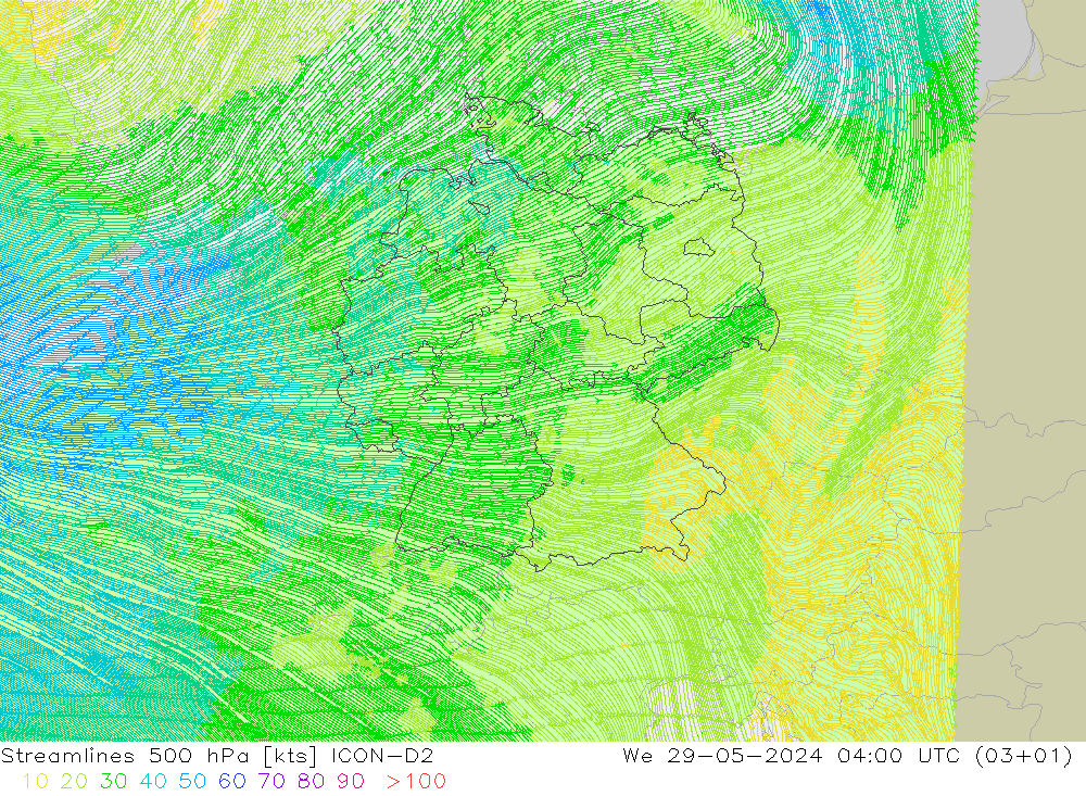 Rüzgar 500 hPa ICON-D2 Çar 29.05.2024 04 UTC