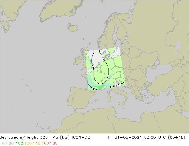 Jet stream/Height 300 hPa ICON-D2 Fr 31.05.2024 03 UTC