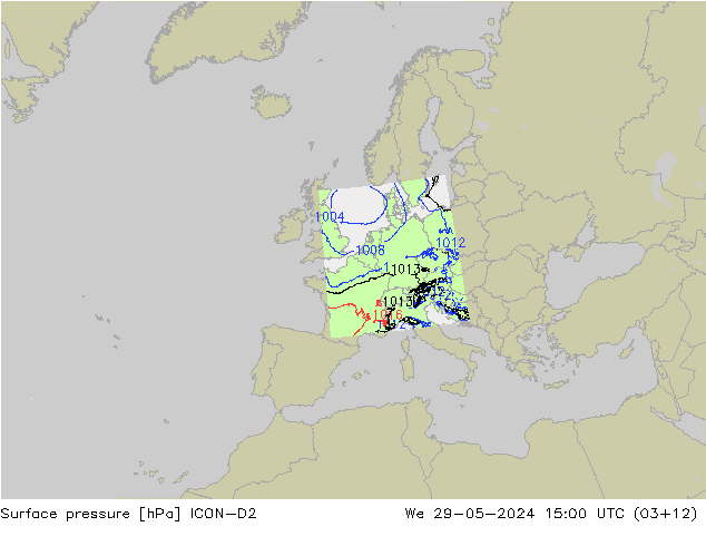 Surface pressure ICON-D2 We 29.05.2024 15 UTC