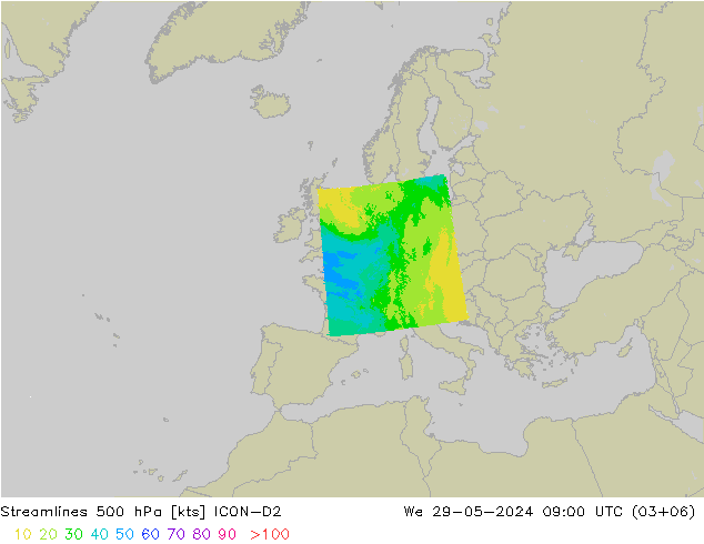 风 500 hPa ICON-D2 星期三 29.05.2024 09 UTC