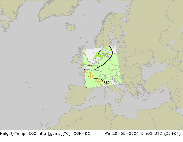 Height/Temp. 500 hPa ICON-D2 St 29.05.2024 04 UTC