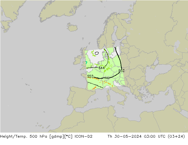 Height/Temp. 500 hPa ICON-D2  30.05.2024 03 UTC