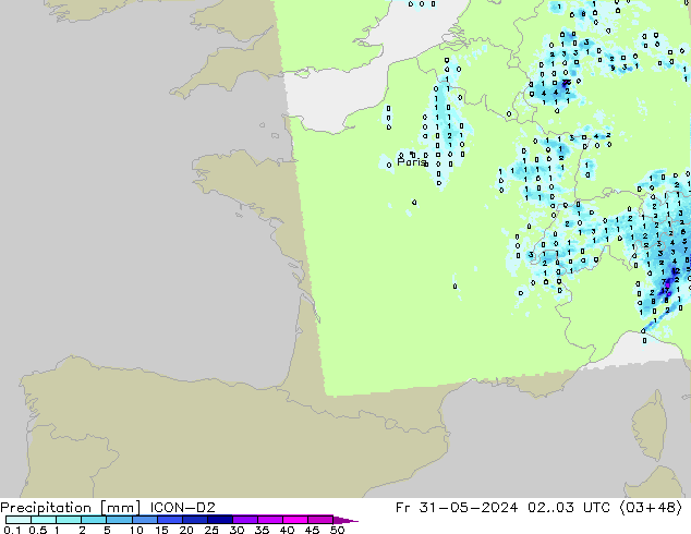 Precipitación ICON-D2 vie 31.05.2024 03 UTC