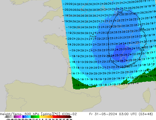 Height/Temp. 500 hPa ICON-D2 Fr 31.05.2024 03 UTC