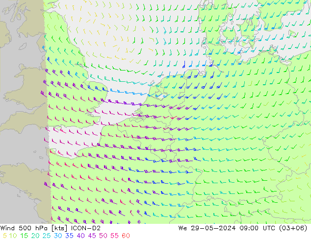 Wind 500 hPa ICON-D2 We 29.05.2024 09 UTC