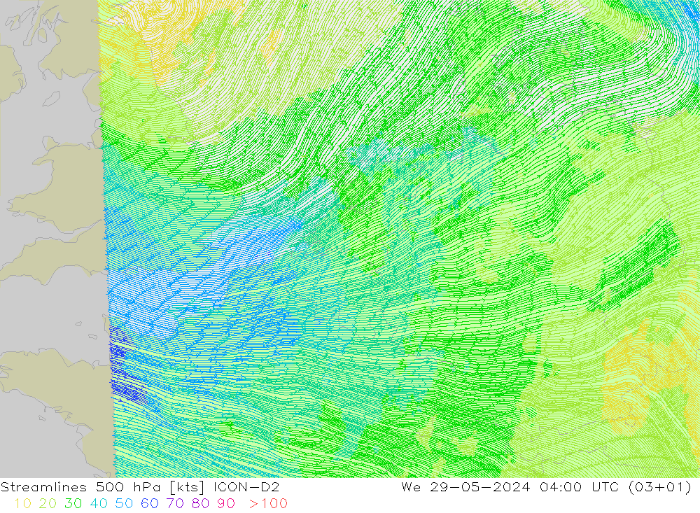 ветер 500 гПа ICON-D2 ср 29.05.2024 04 UTC