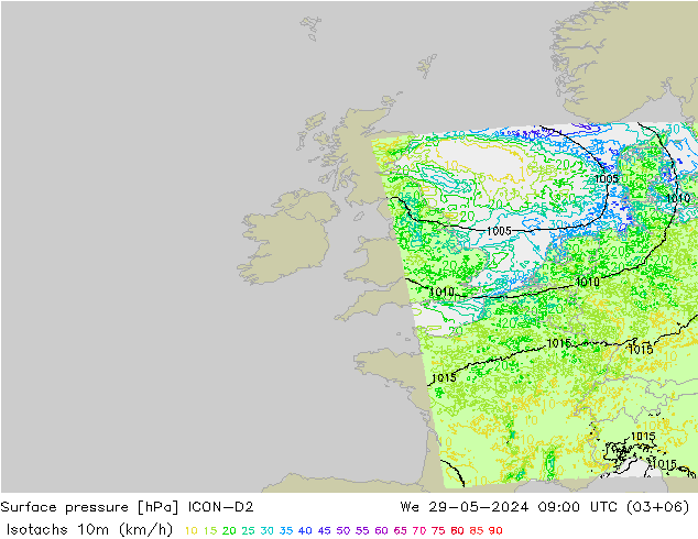 Isotachs (kph) ICON-D2 St 29.05.2024 09 UTC