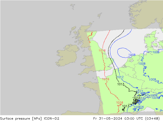 Surface pressure ICON-D2 Fr 31.05.2024 03 UTC