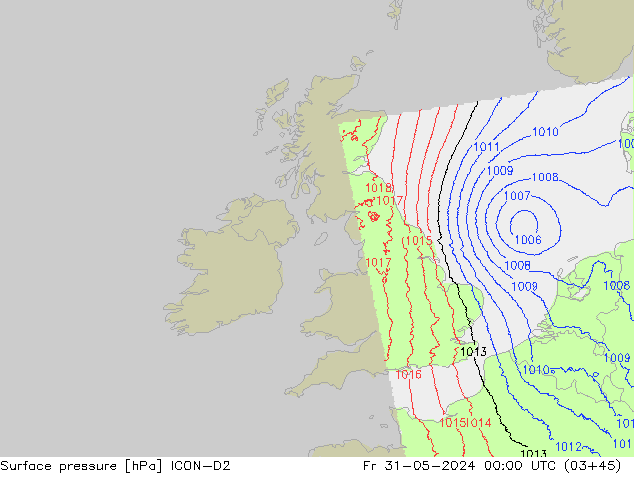 pressão do solo ICON-D2 Sex 31.05.2024 00 UTC