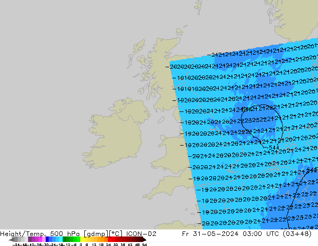 Height/Temp. 500 гПа ICON-D2 пт 31.05.2024 03 UTC