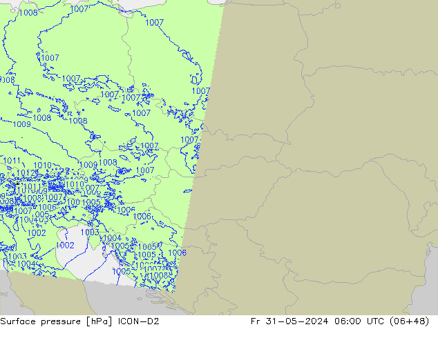 Surface pressure ICON-D2 Fr 31.05.2024 06 UTC