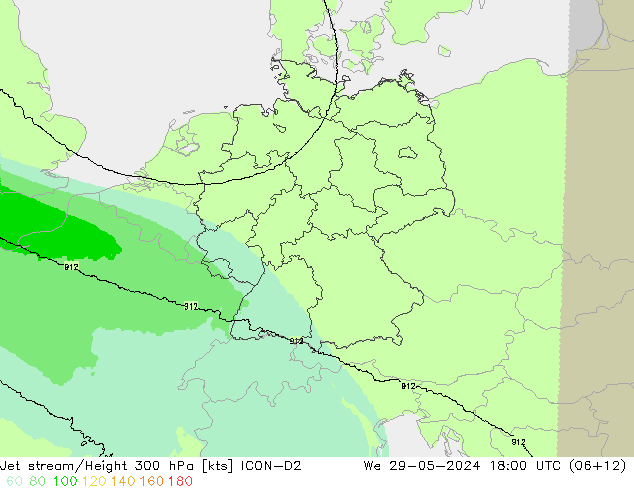 Prąd strumieniowy ICON-D2 śro. 29.05.2024 18 UTC