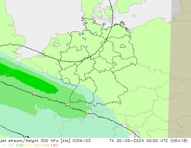 Jet stream/Height 300 hPa ICON-D2 Th 30.05.2024 00 UTC