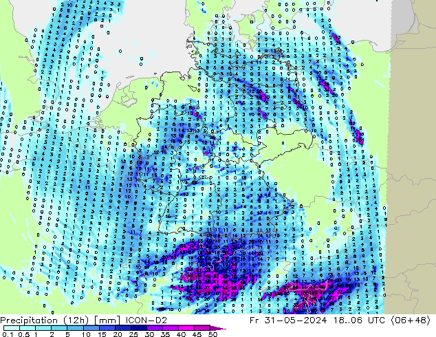 Nied. akkumuliert (12Std) ICON-D2 Fr 31.05.2024 06 UTC