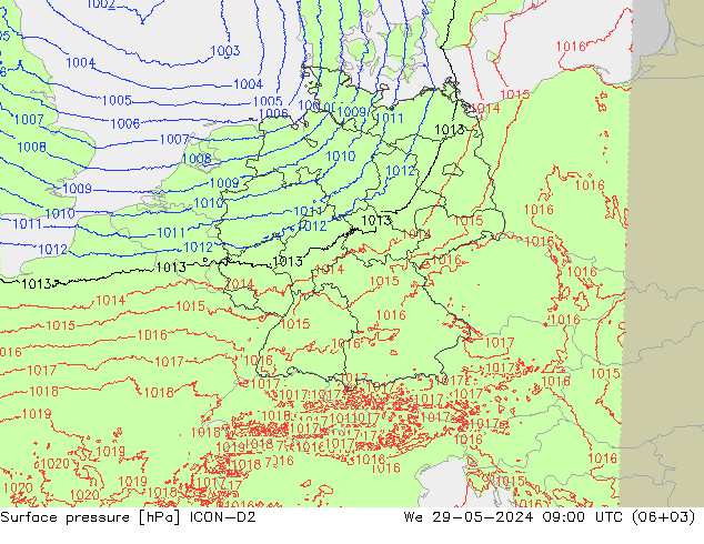 pressão do solo ICON-D2 Qua 29.05.2024 09 UTC