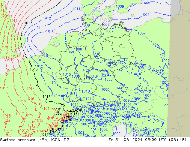 Atmosférický tlak ICON-D2 Pá 31.05.2024 06 UTC