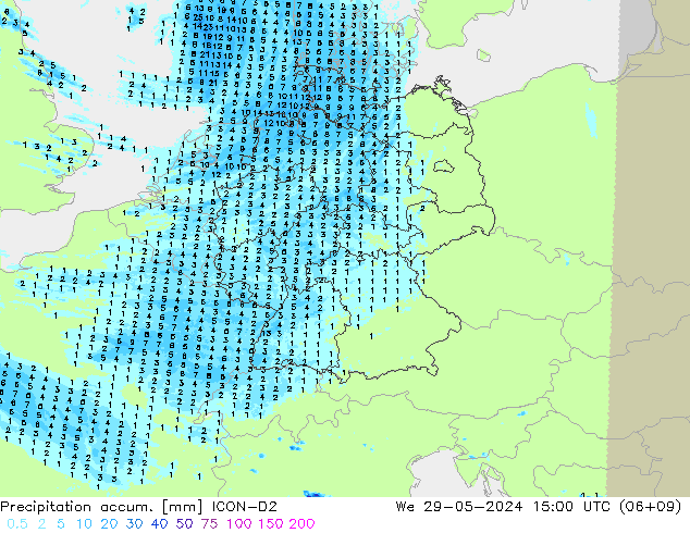 Precipitation accum. ICON-D2  29.05.2024 15 UTC