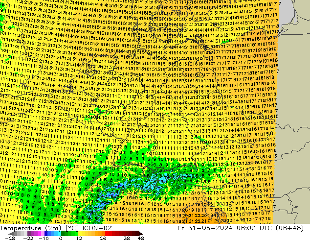 Sıcaklık Haritası (2m) ICON-D2 Cu 31.05.2024 06 UTC