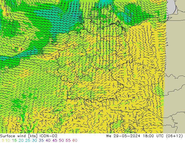 Surface wind ICON-D2 We 29.05.2024 18 UTC